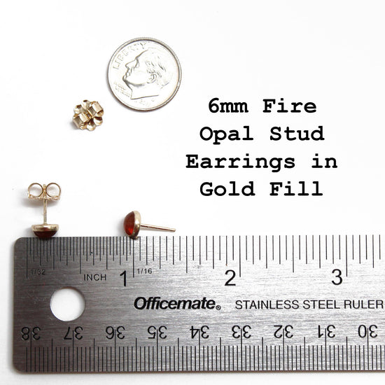 6mm Fire Opal Stud Earrings in Gold