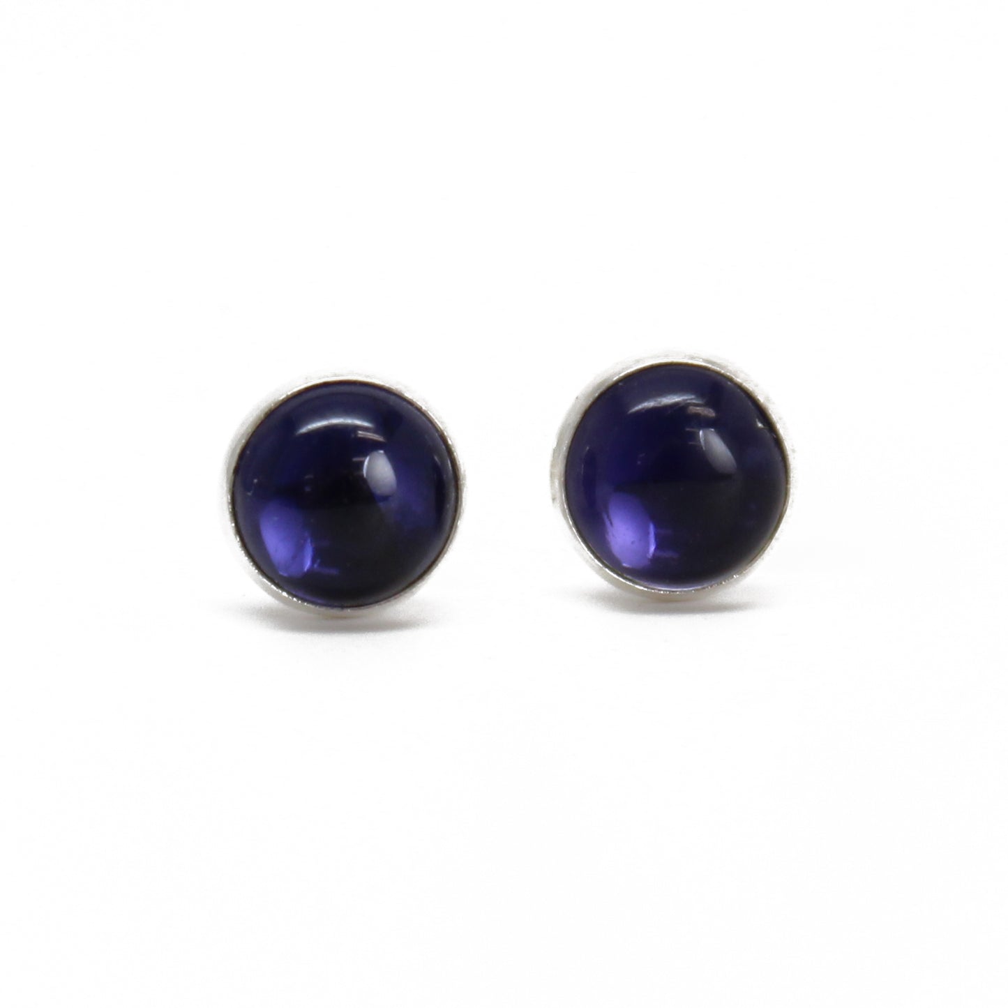 Iolite Stud Earrings, 6mm Blue Gemstone Studs in Sterling Silver