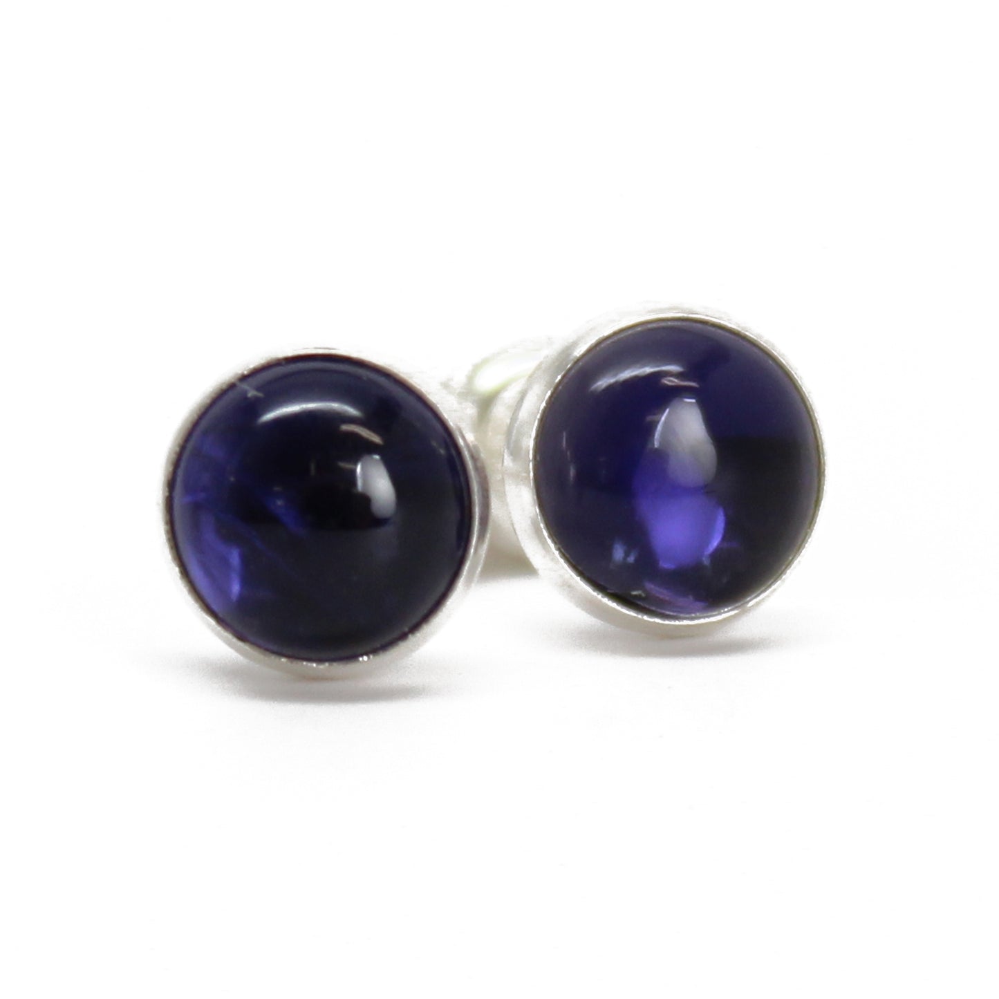 Iolite Stud Earrings, 6mm Blue Gemstone Studs in Sterling Silver