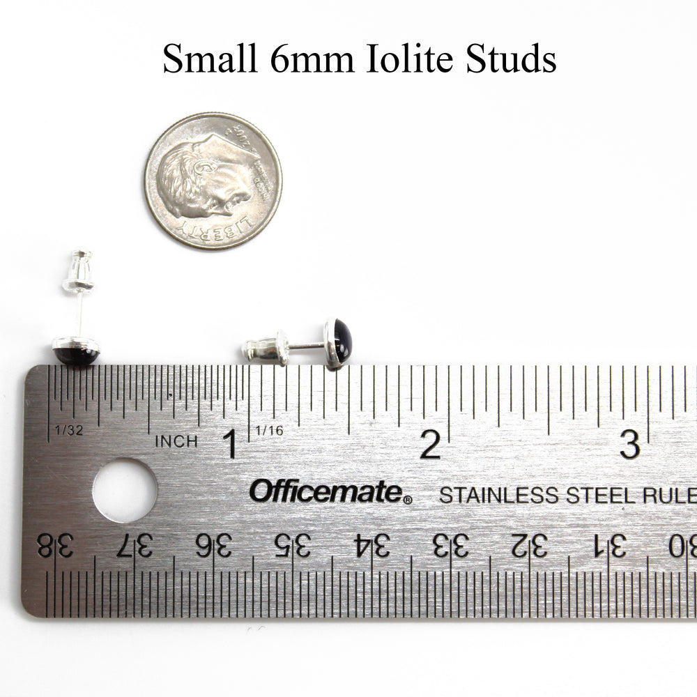 
                      
                        Iolite Stud Earrings, 6mm Blue Gemstone Studs in Sterling Silver
                      
                    