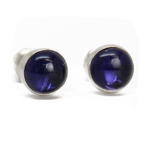 Iolite Stud Earrings, 6mm Blue Gemstone Studs in Sterling Silver