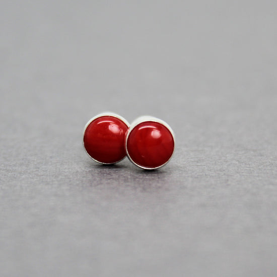 Red Coral Stud Earrings, Small 6mm