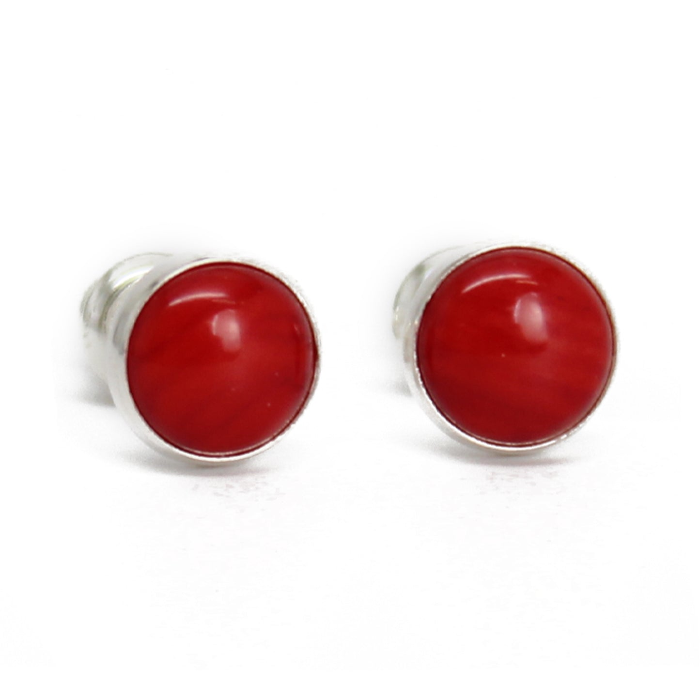 Red Coral Stud Earrings, Small 6mm