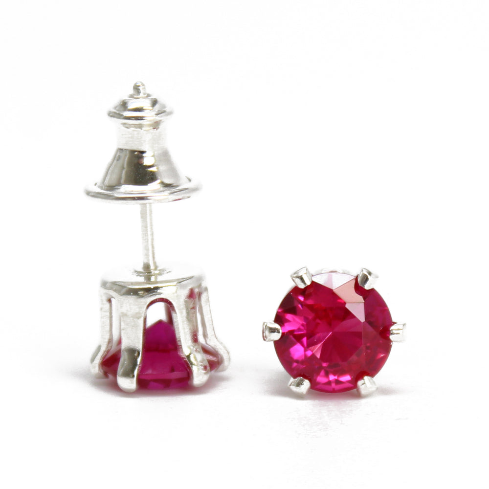 
                      
                        Ruby Gemstone Stud Earrings, 6mm Round Prong Set 925 Sterling Silver
                      
                    