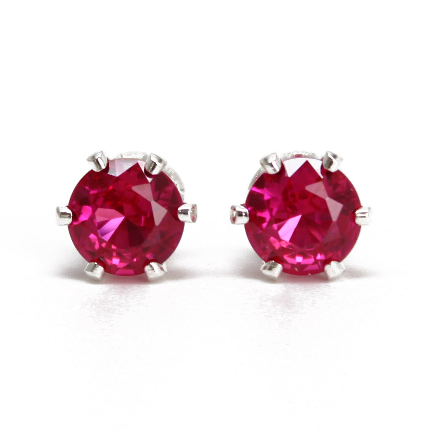 Ruby Gemstone Stud Earrings, 6mm Round Prong Set 925 Sterling Silver