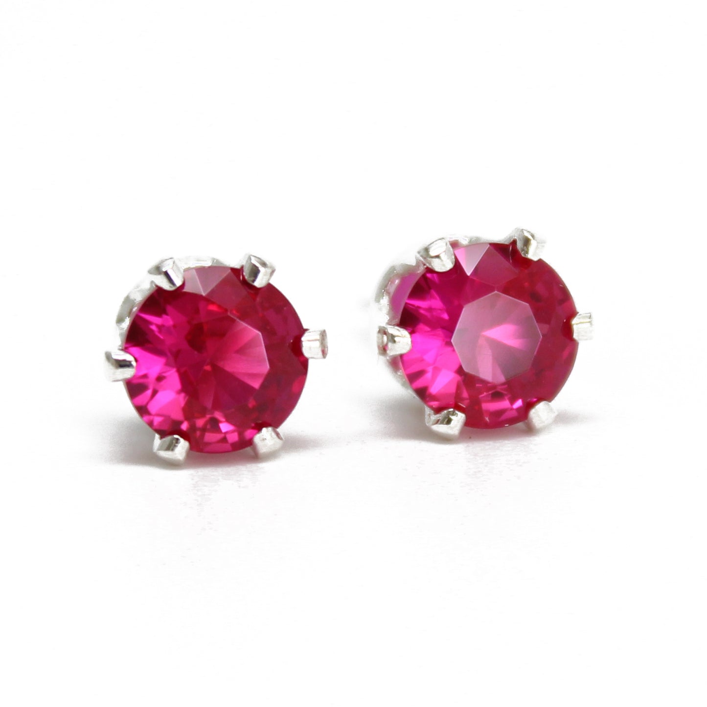 Ruby Gemstone Stud Earrings, 6mm Round Prong Set 925 Sterling Silver