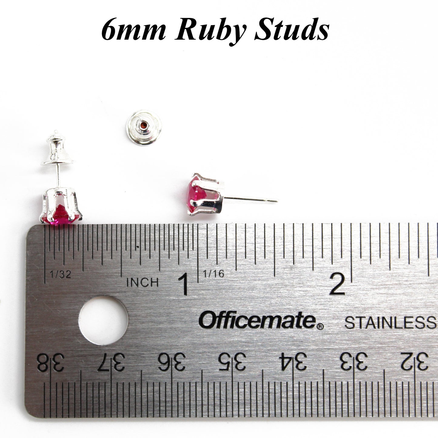 Ruby Gemstone Stud Earrings, 6mm Round Prong Set 925 Sterling Silver