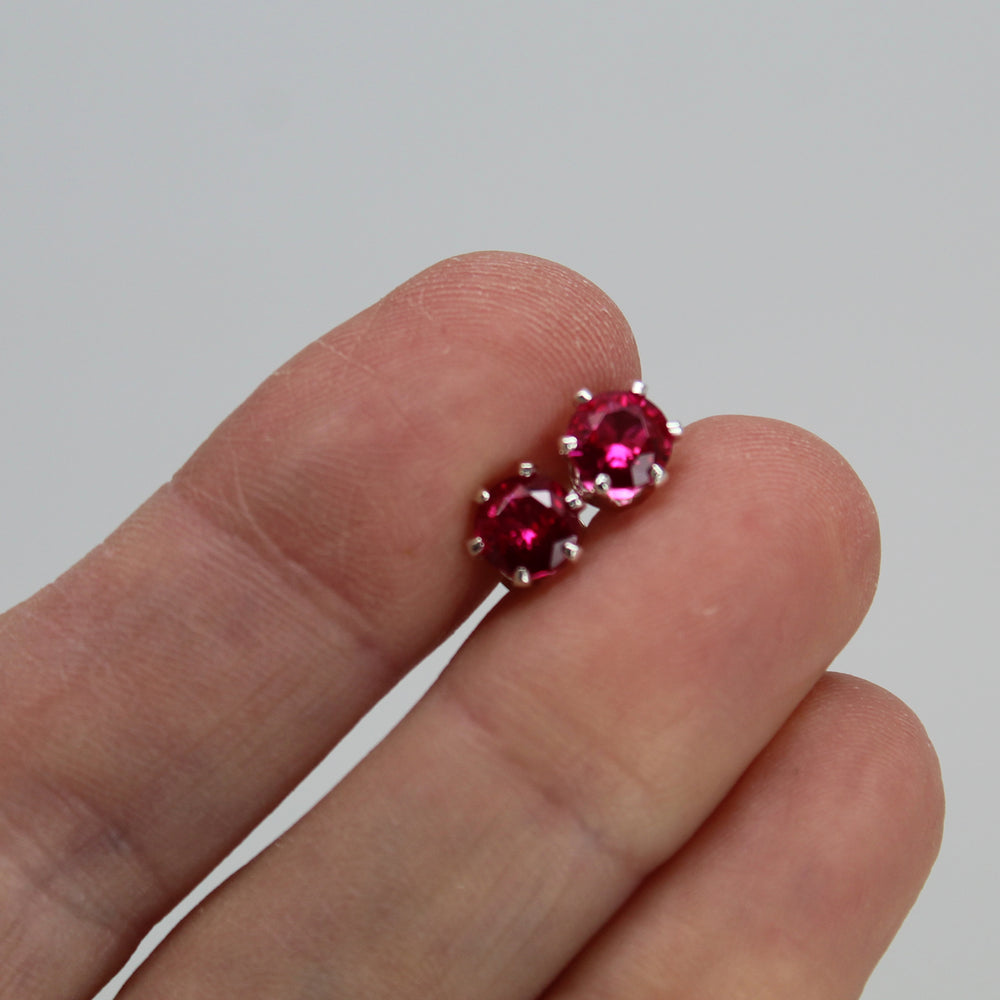 
                      
                        Ruby Gemstone Stud Earrings, 6mm Round Prong Set 925 Sterling Silver
                      
                    