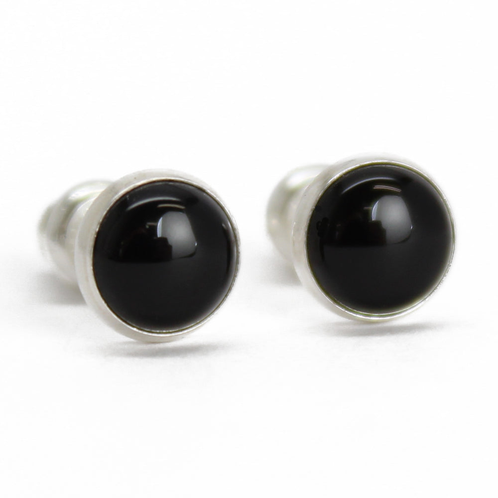 Black Onyx Stud Earrings, 6mm in Sterling Silver or Gold Fill