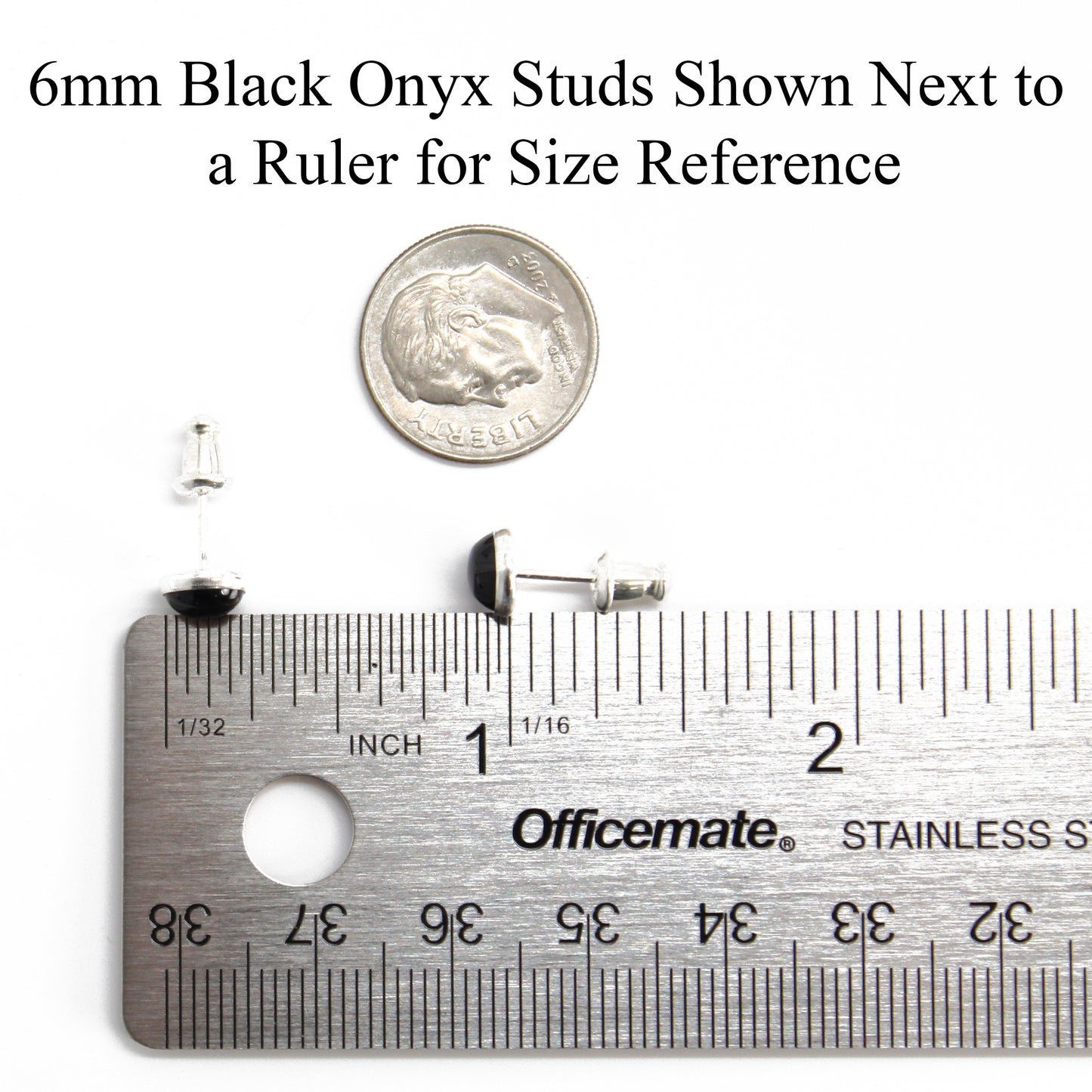Black Onyx Stud Earrings, 6mm in Sterling Silver or Gold Fill