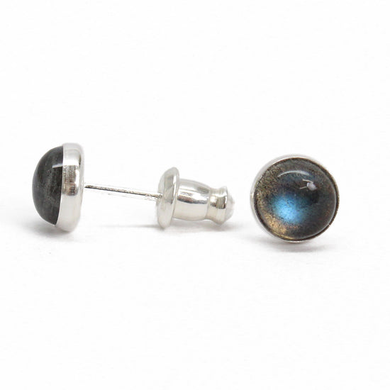 Labradorite Stud Earrings, 6mm Gray Studs