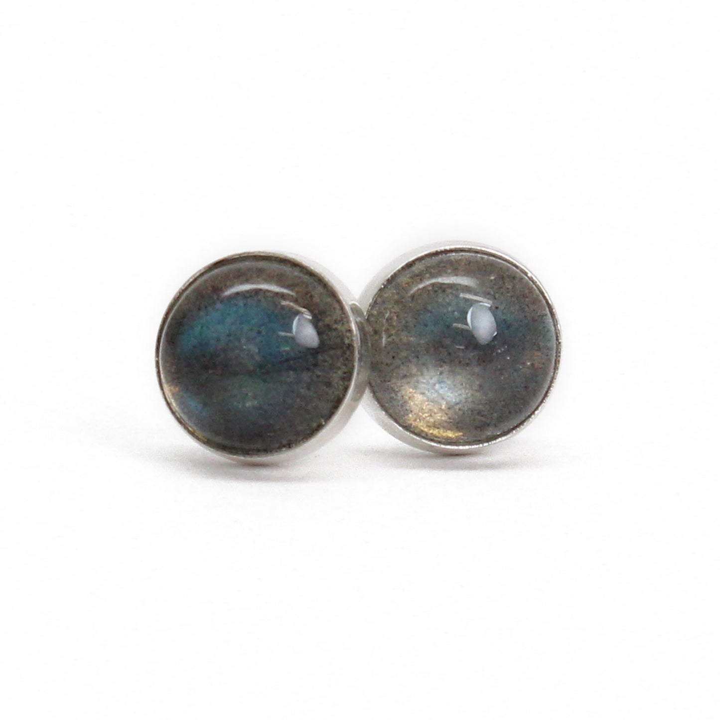 Labradorite Stud Earrings, 6mm Gray Studs