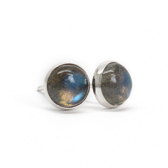 Load image into Gallery viewer, Labradorite Stud Earrings, 6mm Gray Studs
