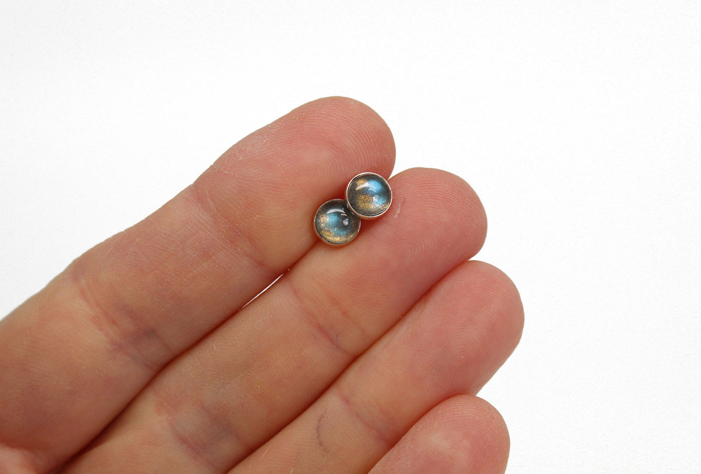 Load image into Gallery viewer, Labradorite Stud Earrings, 6mm Gray Studs
