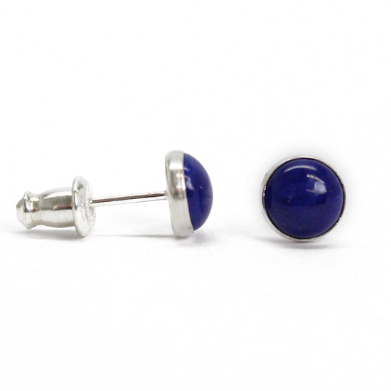 Lapis Stud Earrings, 6mm Small Dark Blue Studs in Sterling Silver 