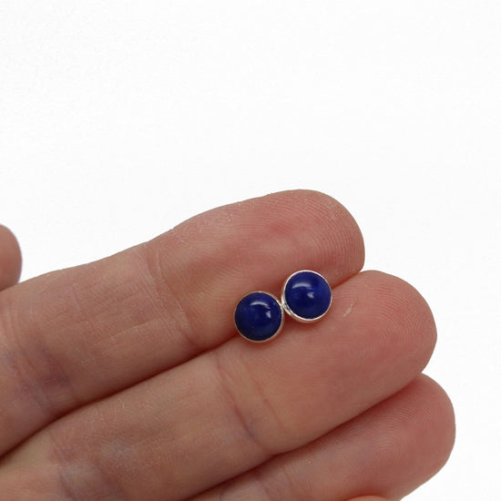 Handmade Lapis Stud Earrings, 6mm Small Dark Blue Studs in Sterling Silver or Gold Fill