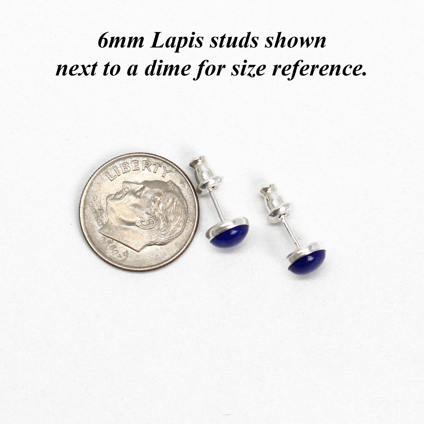 Lapis Stud Earrings, 6mm Small Dark Blue Studs in Sterling Silver or Gold Fill