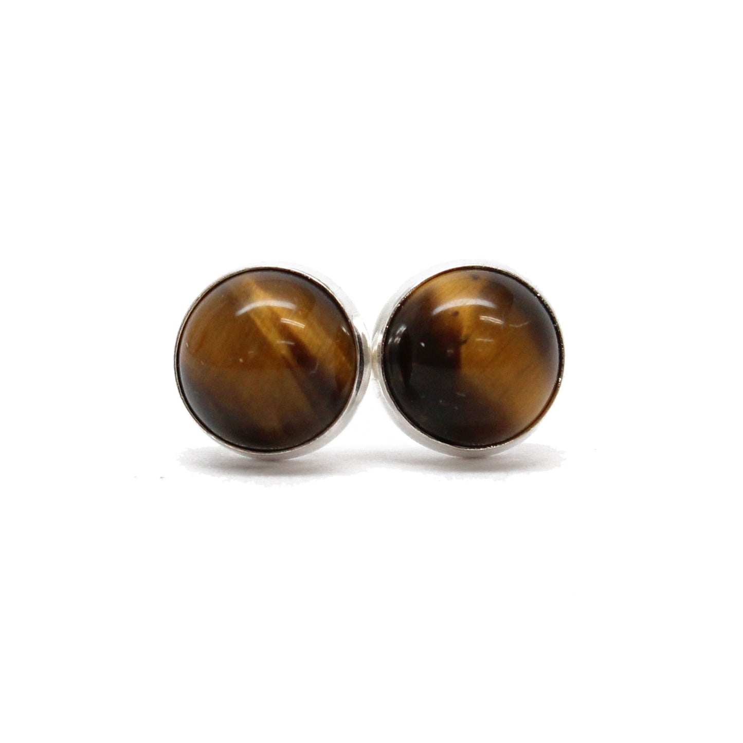 Load image into Gallery viewer, Tigers Eye Stud Earrings in Sterling Silver or Gold Fill, 6mm
