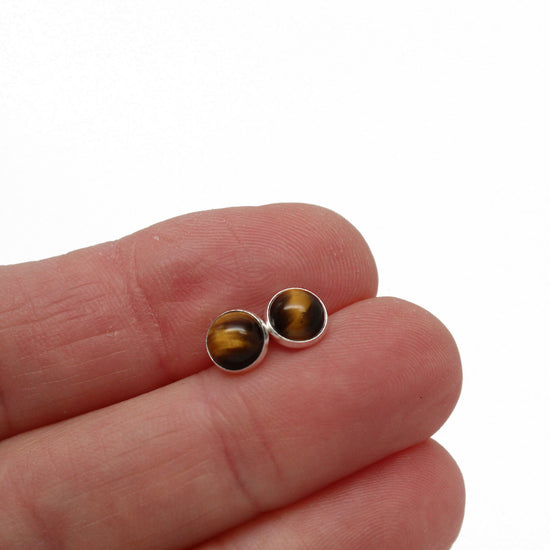Load image into Gallery viewer, Tigers Eye Stud Earrings in Sterling Silver or Gold Fill, 6mm
