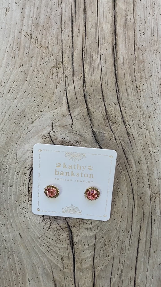 Morganite Crystal Quartz Gold Filled Stud Earrings