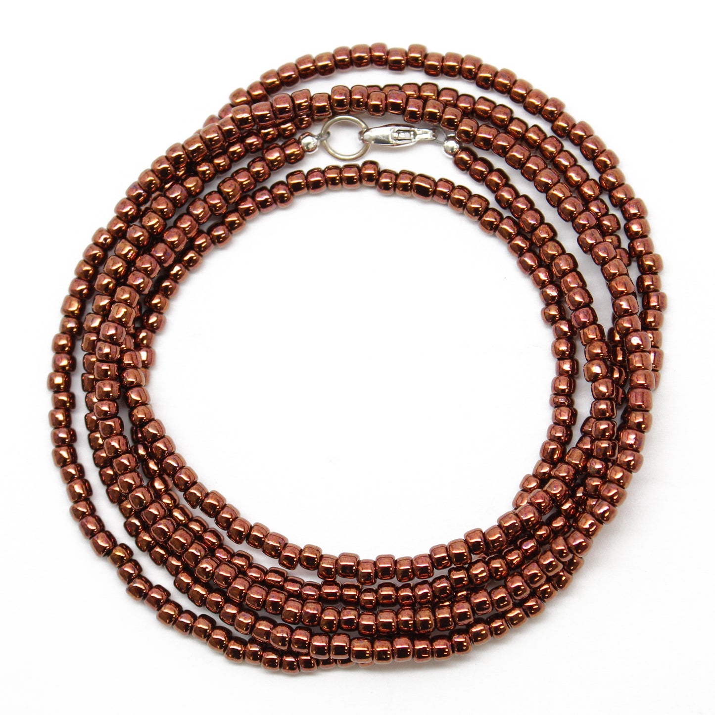 Copper Color Seed Bead Necklace, Thin 2mm Single Strand 18