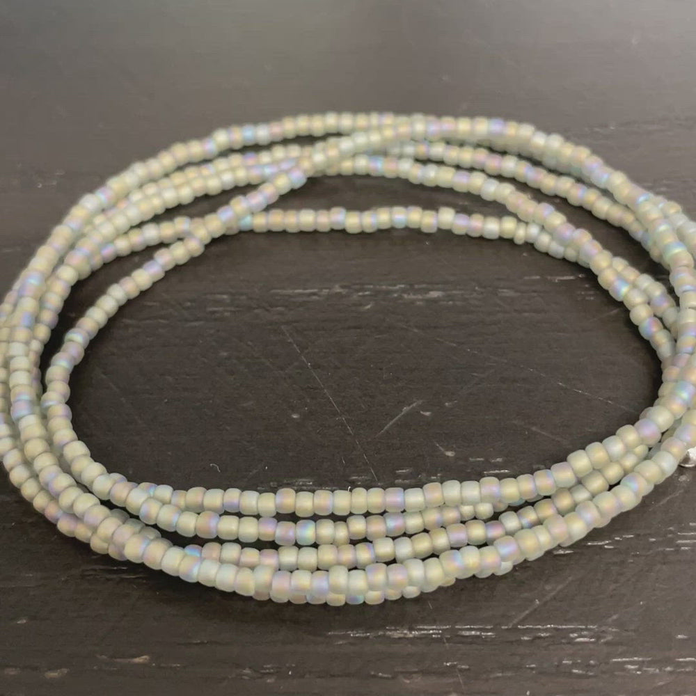 Transparent Rainbow Frosted Grey Seed Bead Necklace, Thin 1.5mm Single Strand