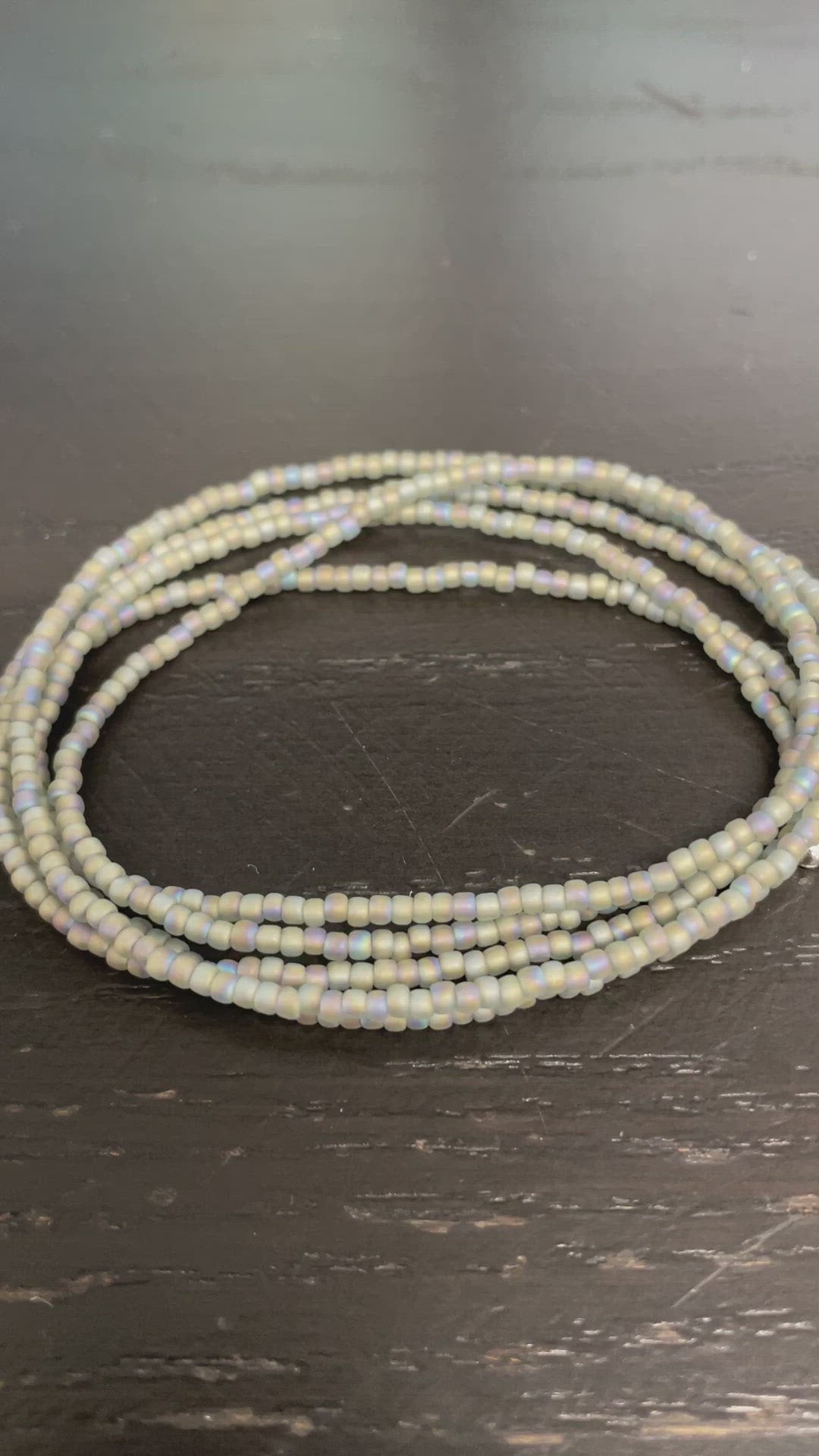 Transparent Rainbow Frosted Grey Seed Bead Necklace, Thin 1.5mm Single Strand