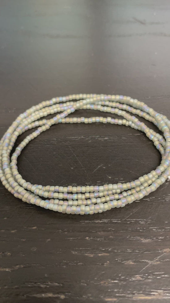 Load and play video in Gallery viewer, Transparent Rainbow Frosted Grey Seed Bead Necklace, Thin 1.5mm Single Strand
