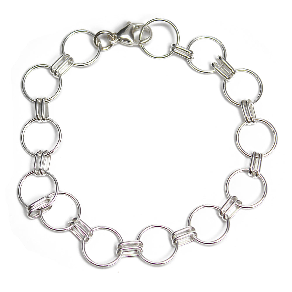 Sterling Silver Chain Bracelet, 9.9mm Round Long and Short Links