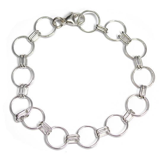 Sterling Silver Chain Bracelet, 9.9mm Round Long and Short Links