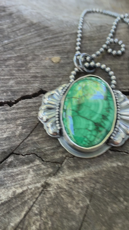 Load and play video in Gallery viewer, Green Malachite Pendant Necklace in Sterling Silver
