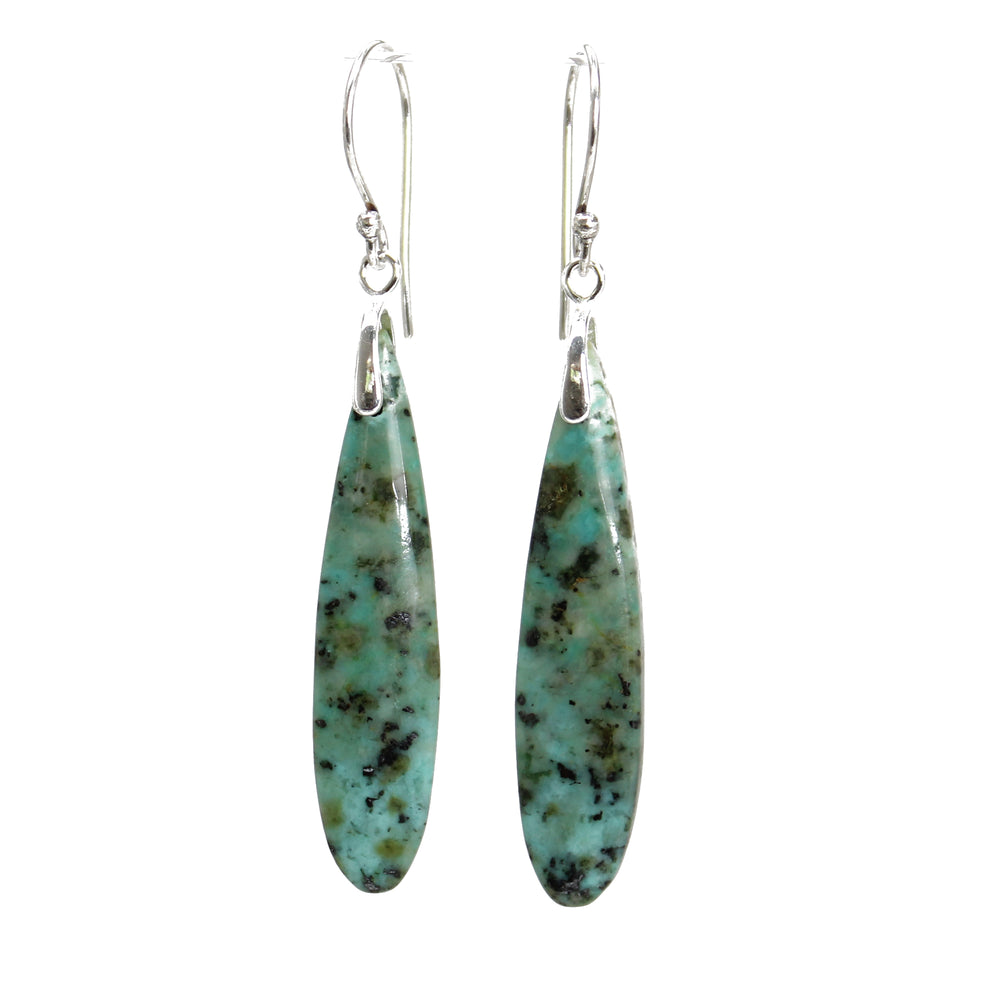 African Turquoise Slab Dangle Earrings