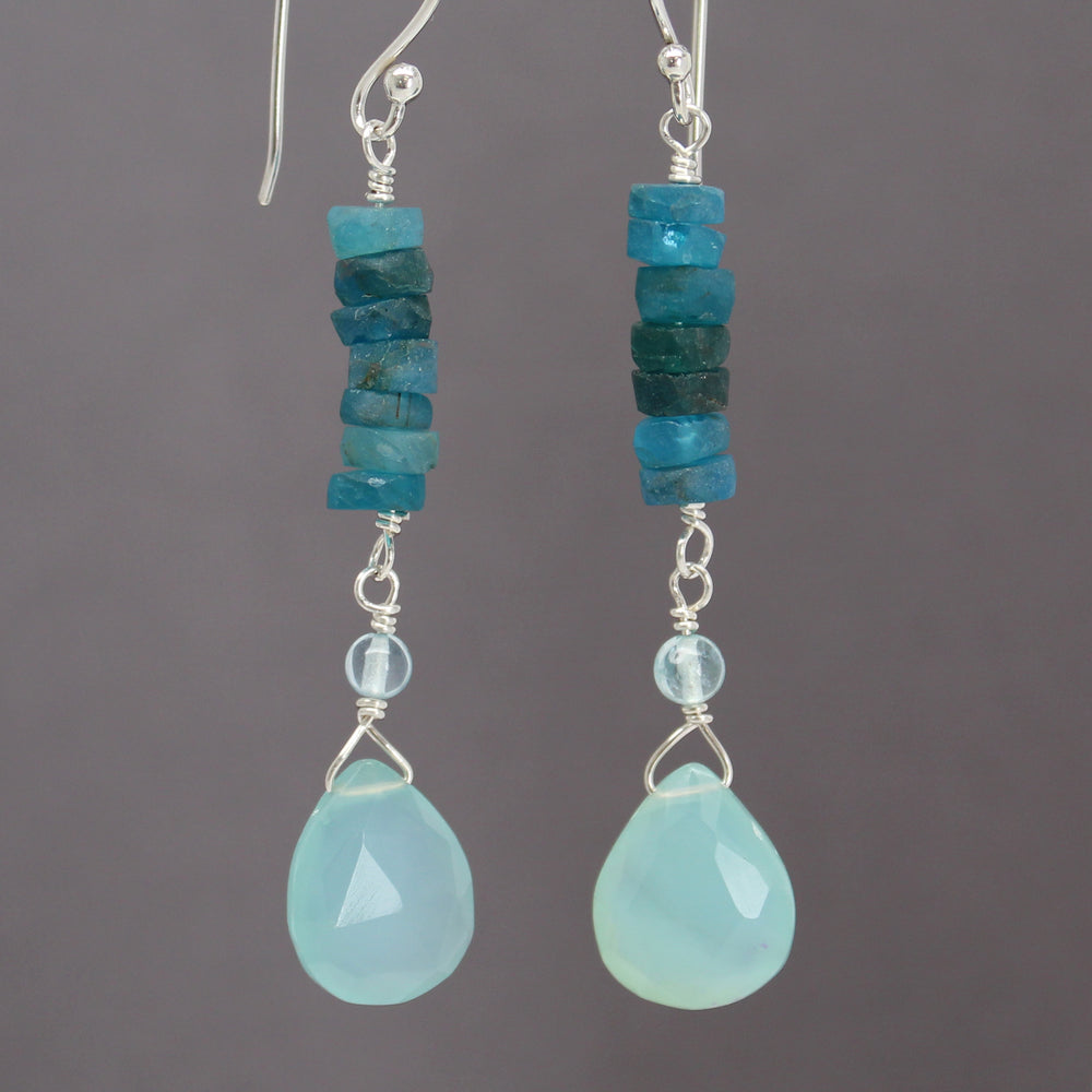 Apatite and Chalcedony Earrings in Sterling Silver