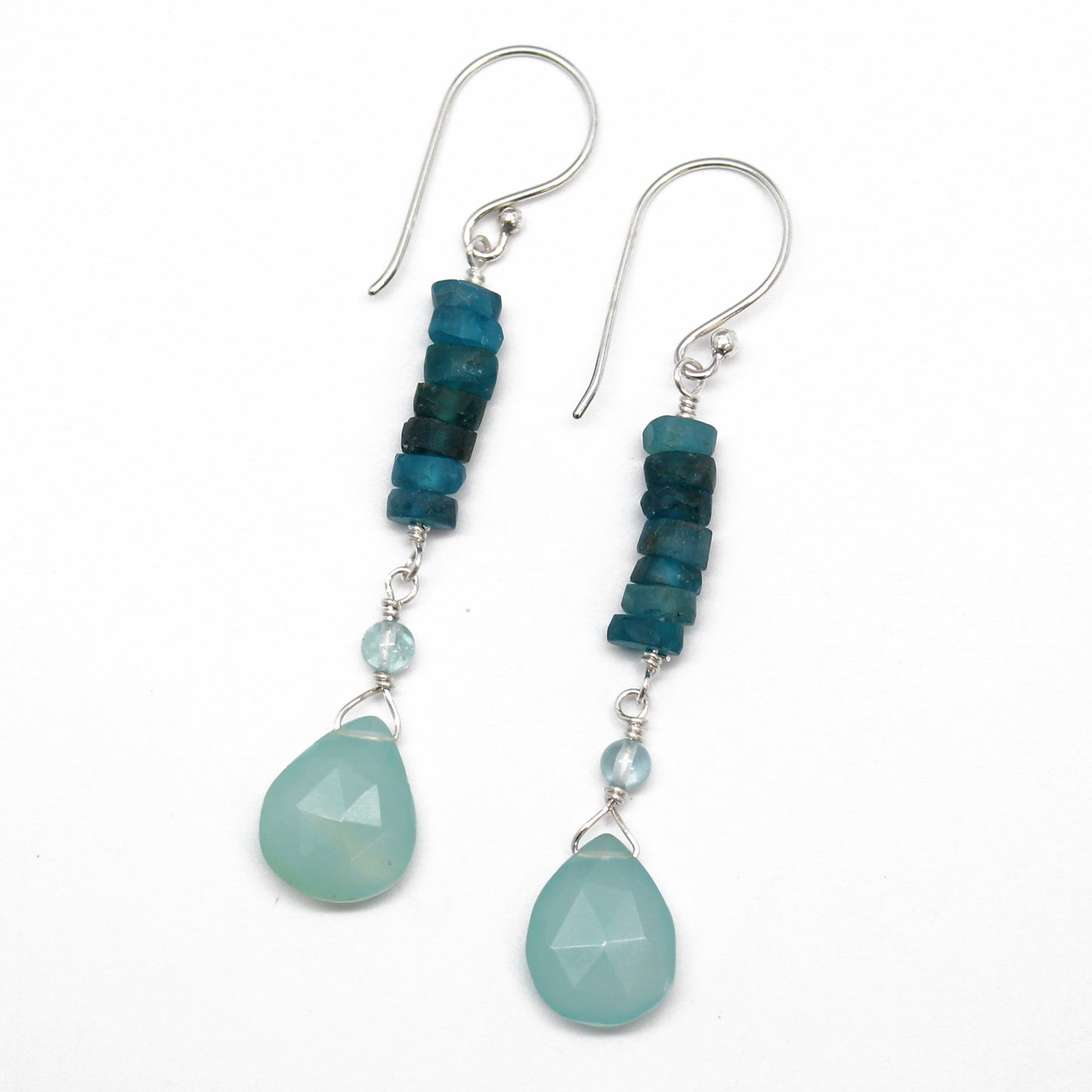 Load image into Gallery viewer, Apatite and Chalcedony Earrings in Sterling Silver
