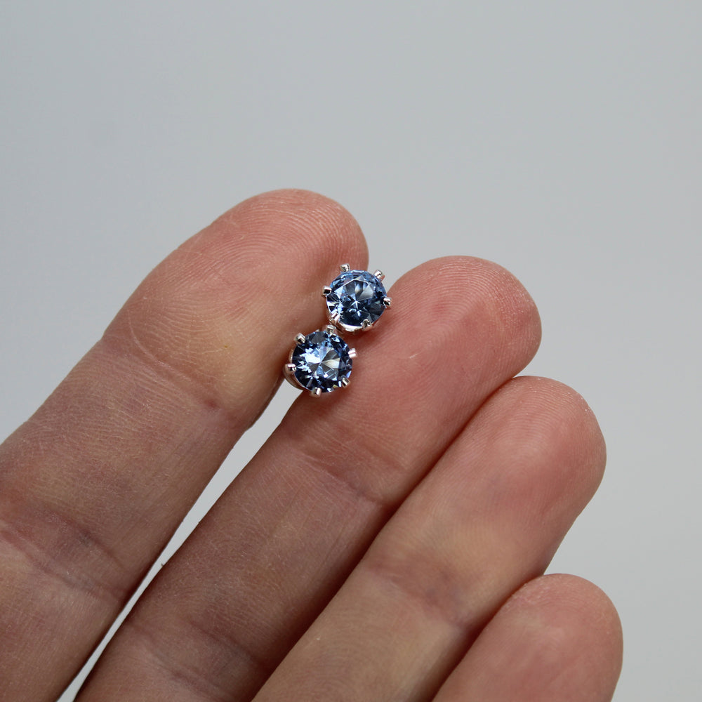 
                      
                        Aquamarine Stud Earrings, 6mm Round Prong Set 925 Sterling Silver
                      
                    
