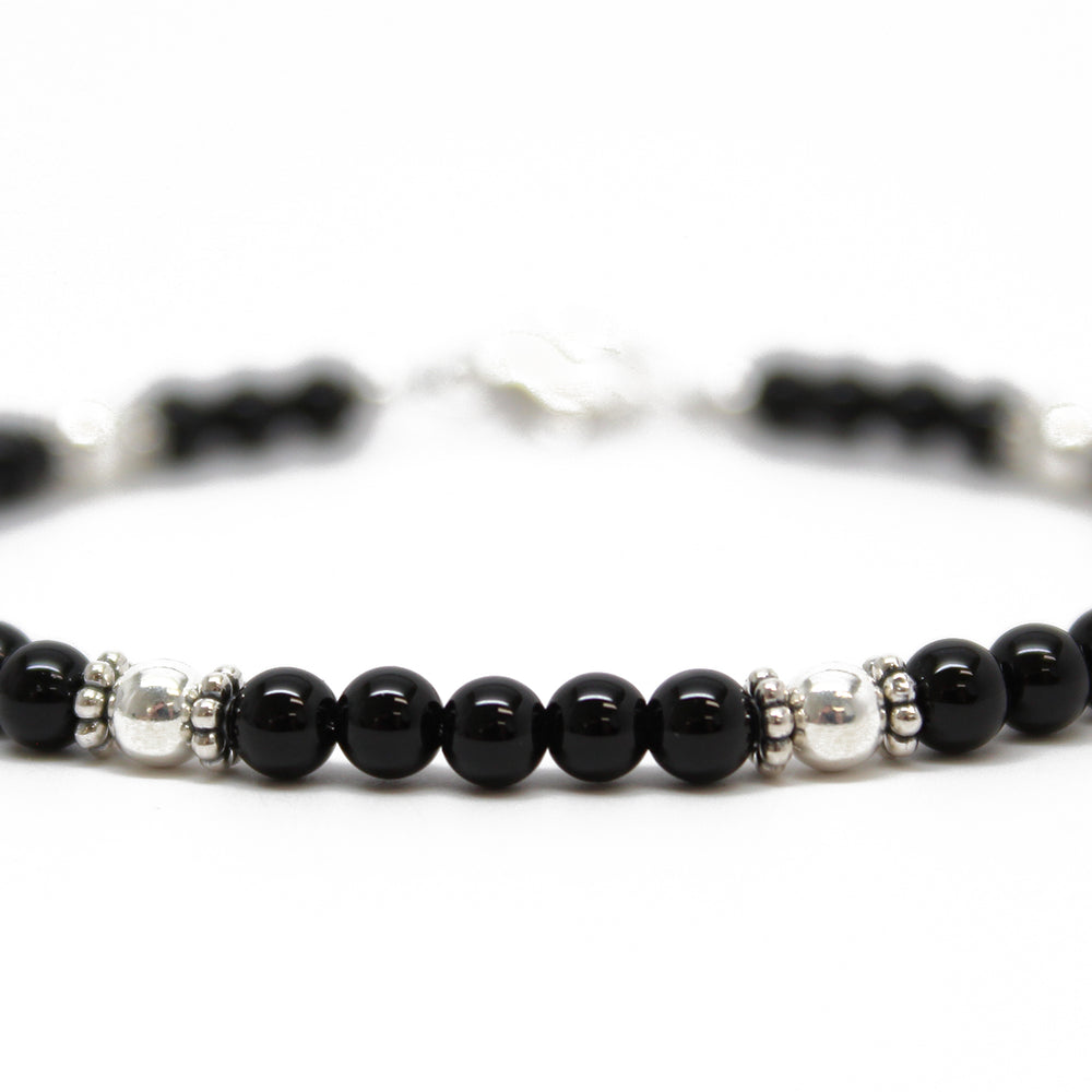 Black Onyx and Sterling Silver Bead Bracelet
