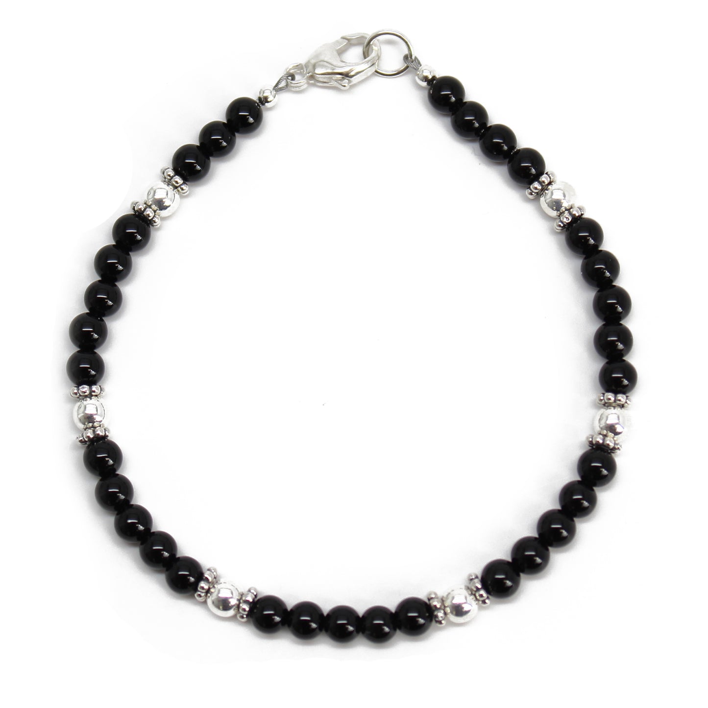 Black Onyx and Sterling Silver Bead Bracelet