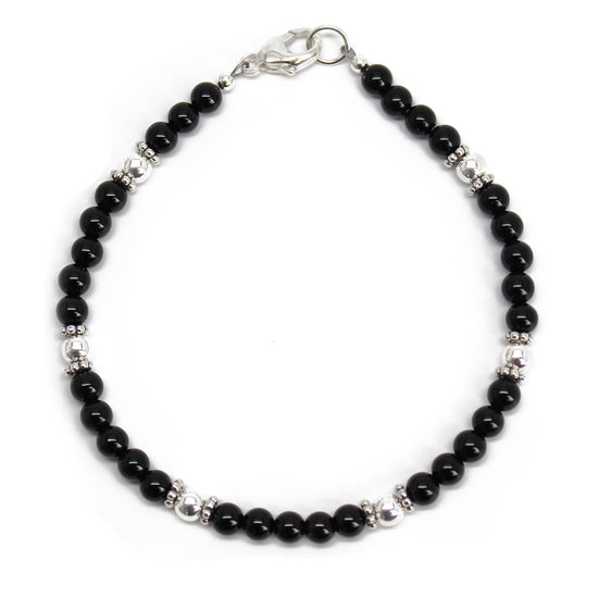 Load image into Gallery viewer, Black Onyx and Sterling Silver Bead Bracelet
