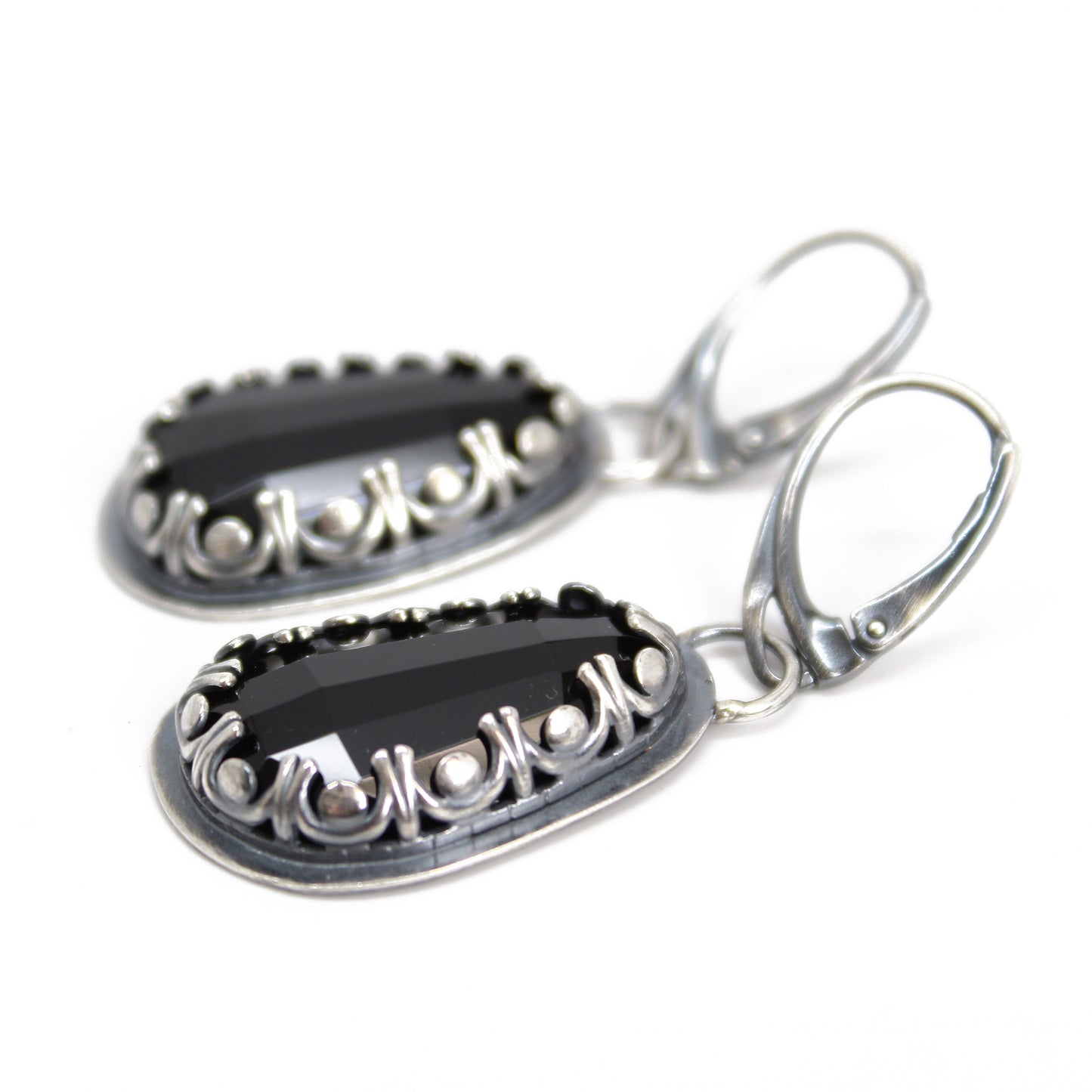 Black Onyx and Sterling Silver Dangle Earrings