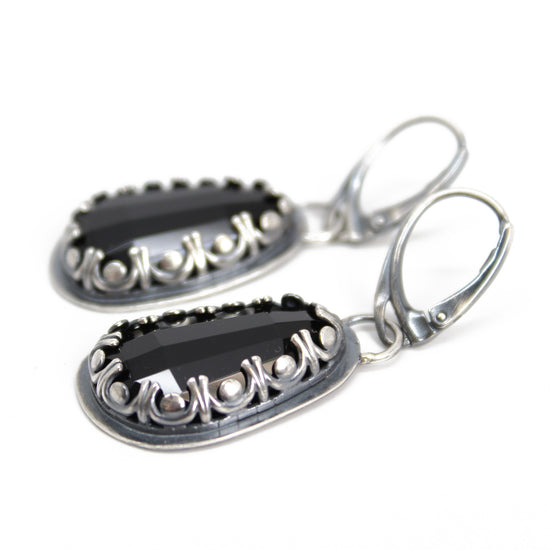Load image into Gallery viewer, Black Onyx and Sterling Silver Dangle Earrings
