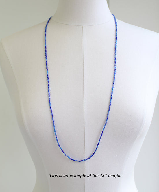 Load image into Gallery viewer, Multi Color Blue Seed Bead Necklace, Thin 1.5mm Single Strand
