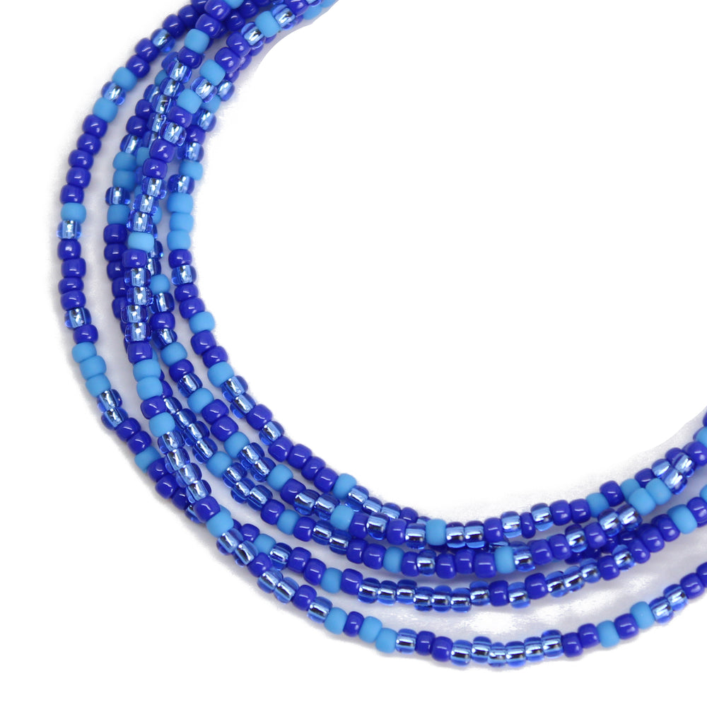 Multi Color Blue Seed Bead Necklace, Thin 1.5mm Single Strand