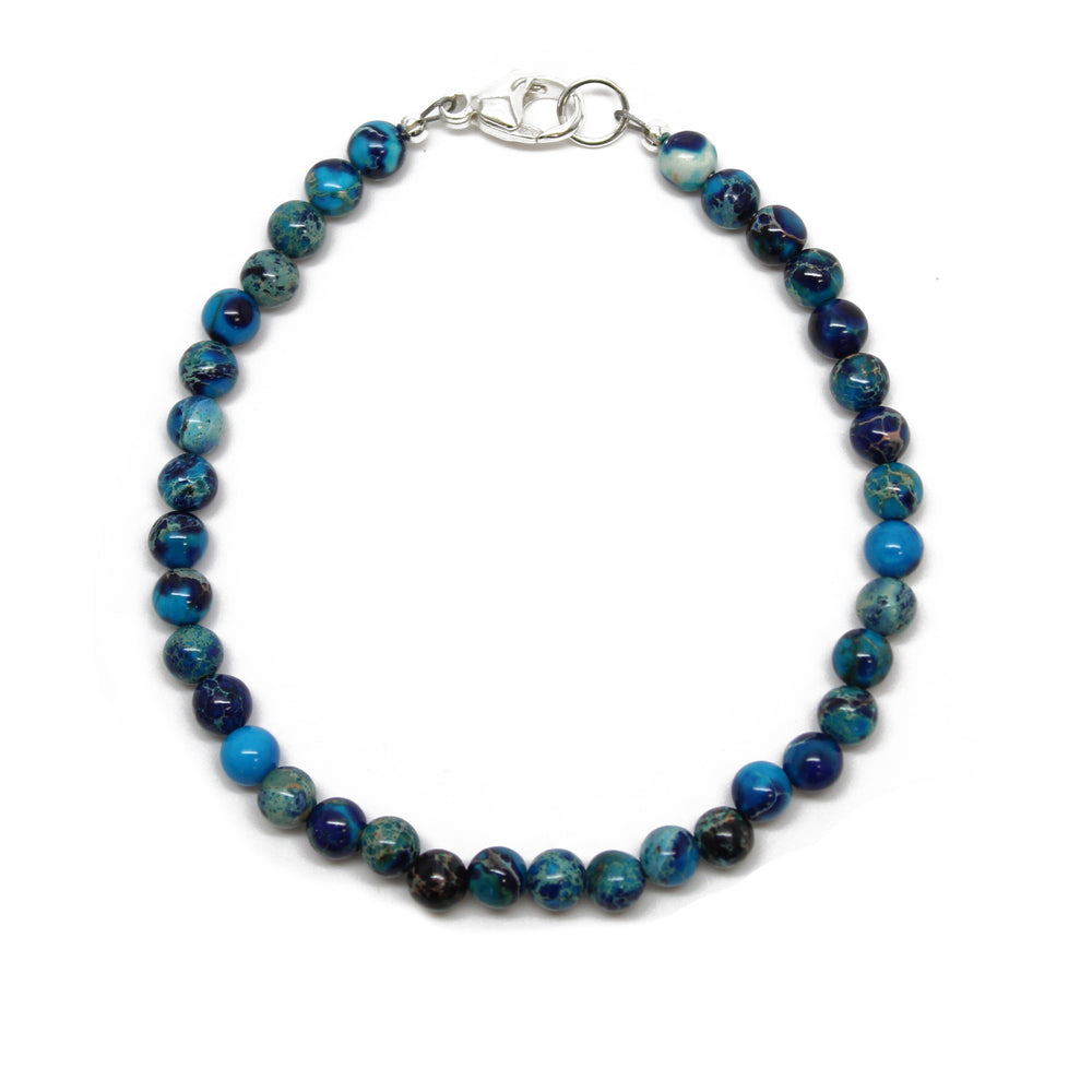 Blue Jasper Bracelet, Small 4mm Multi Color Blue Stone Bracelet with Clasp