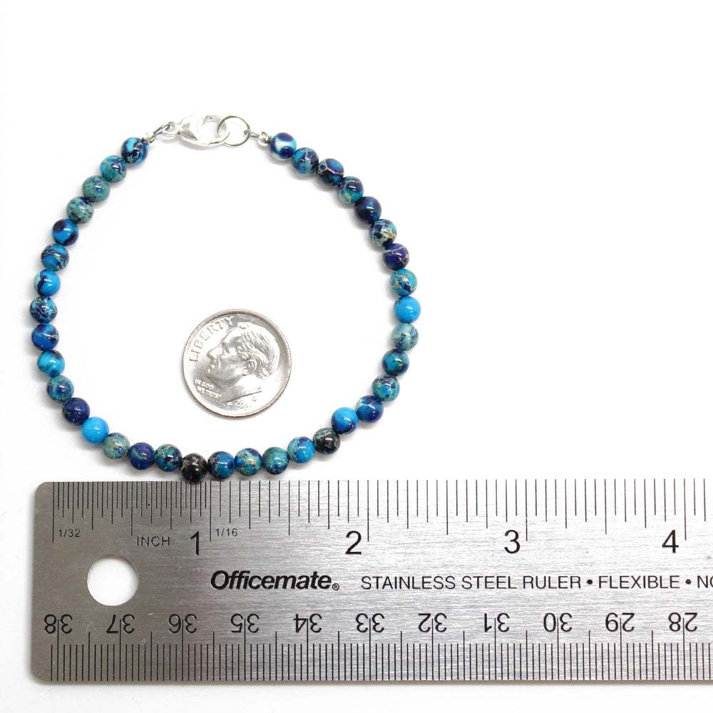 
                      
                        Blue Jasper Bracelet, Small 4mm Multi Color Blue Stone Bracelet with Clasp
                      
                    