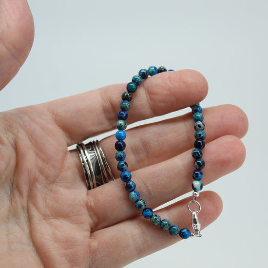 Load image into Gallery viewer, Blue Jasper Bracelet, Small 4mm Multi Color Blue Stone Bracelet with Clasp

