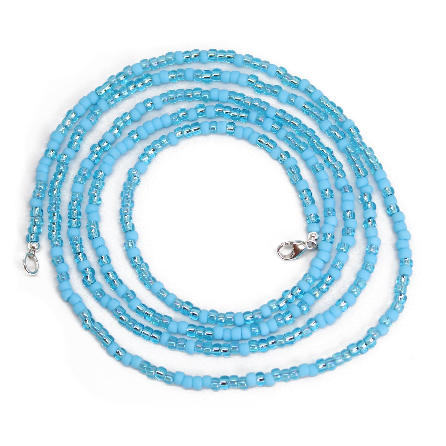 Multi Color Pastel Blue Seed Bead Necklace, Thin 2mm Single Strand 19