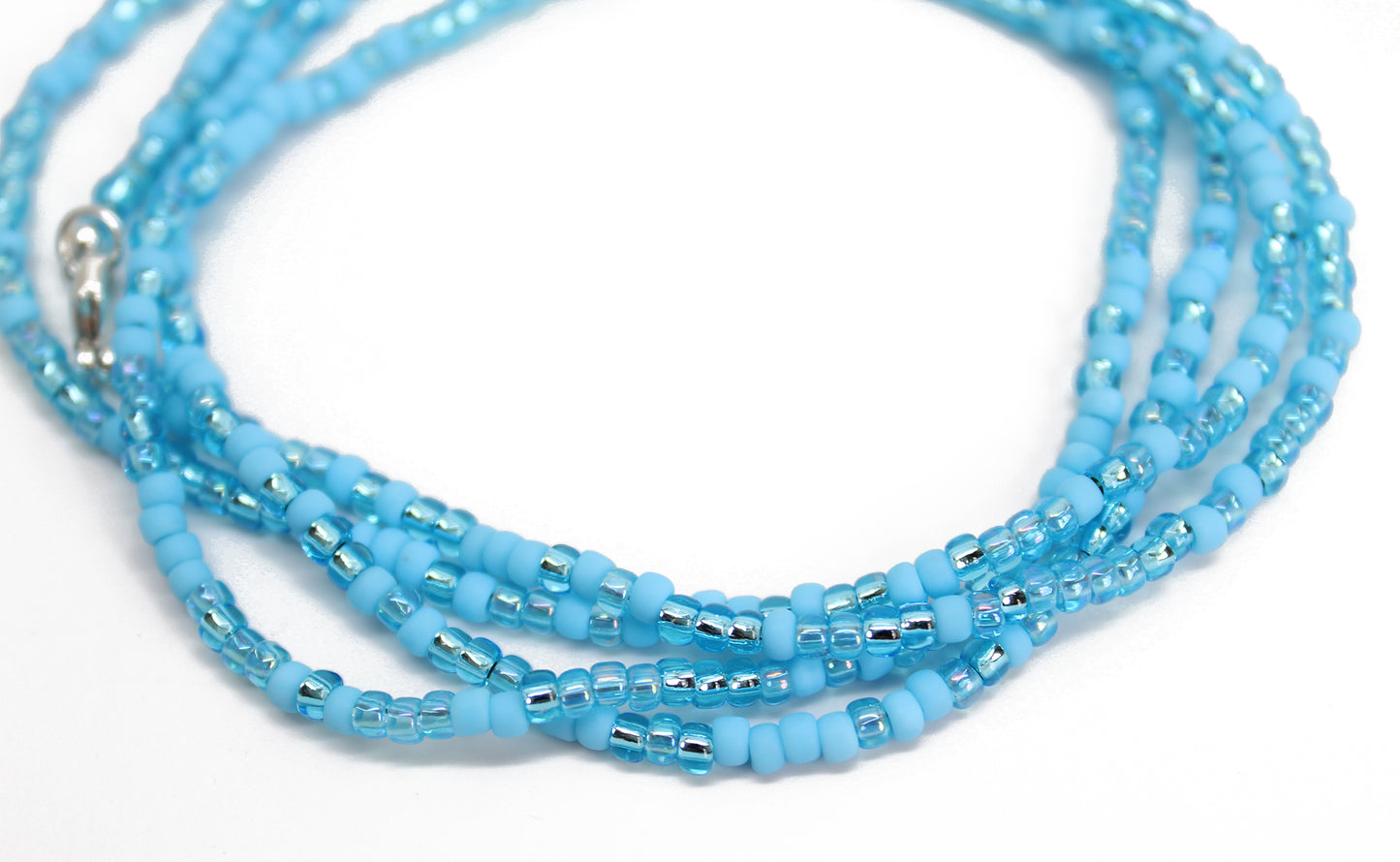 Multi Color Pastel Blue Seed Bead Necklace, Thin 2mm Single Strand