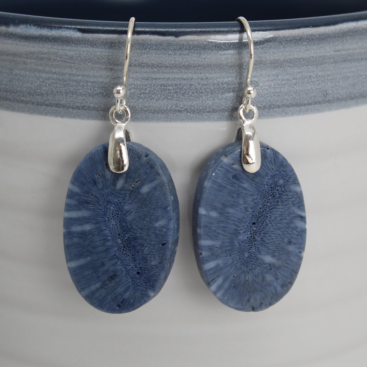 Blue Sponge Coral Earrings with Sterling Silver Ear Wires
