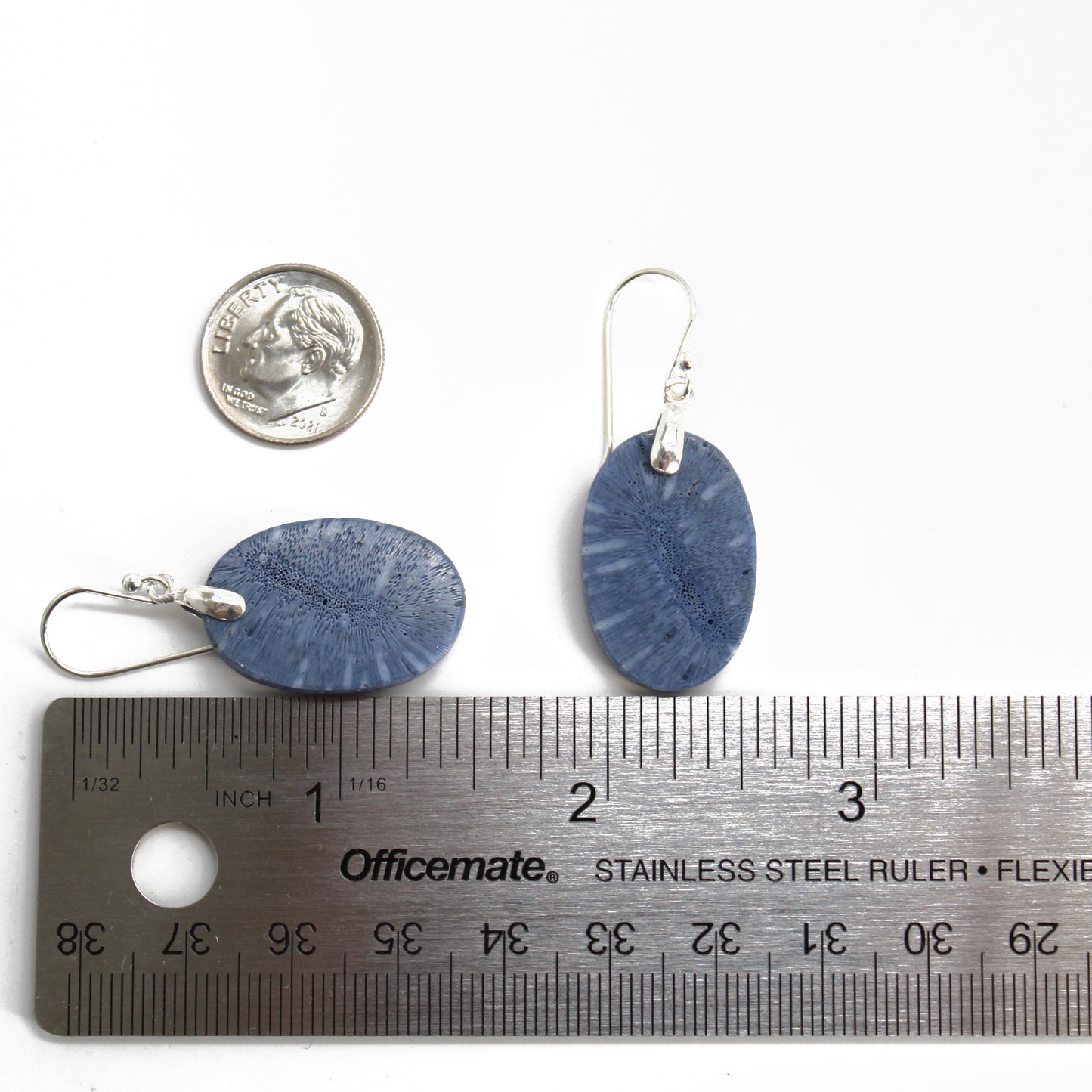 Blue Sponge Coral Earrings with Sterling Silver Ear Wires