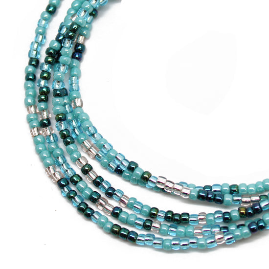 Blue Teal and Silver Seed Bead NecklaceBlue Teal and Silver Seed Bead Necklace